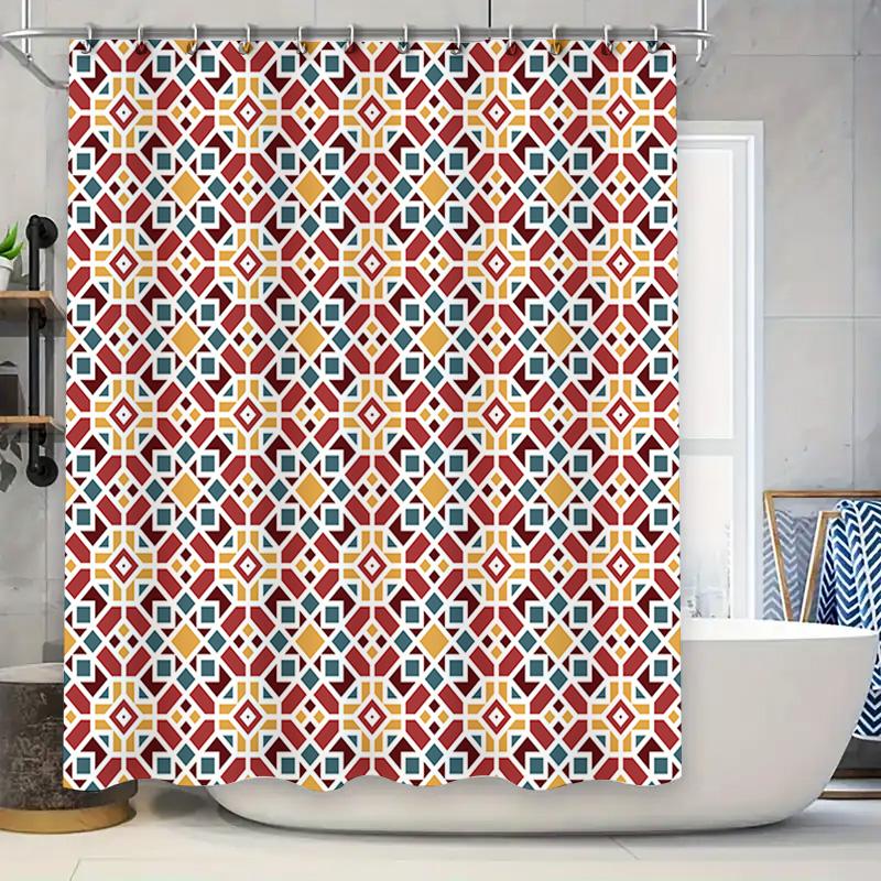 

Geometric Print Shower Curtain With Red, Yellow, Blue And White Colors For Bathroom Decor W60H190(CM)-1 Pcs