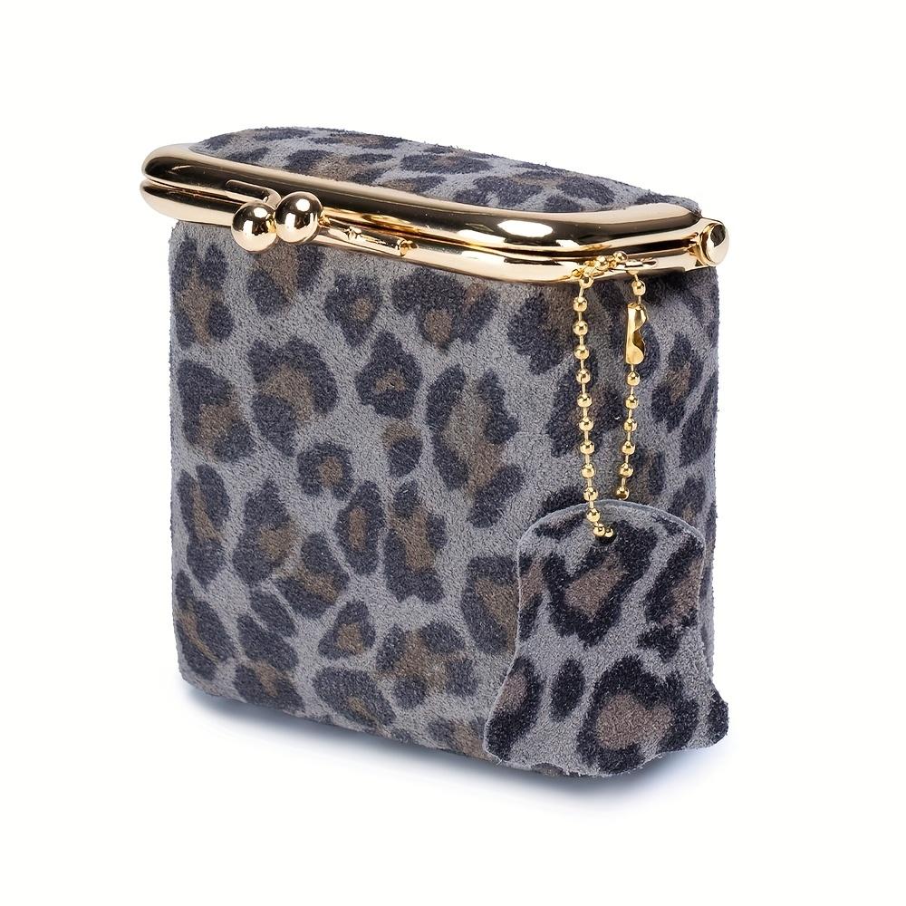 Square Leopard Print Small Purses Women's Portable Coin Money Wallets Earphone Lipstick Pouch Card Holders