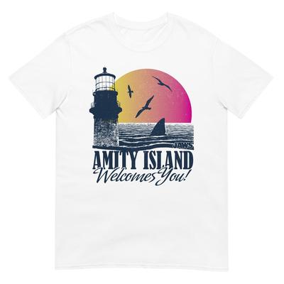 Szczęki Amity Island Wita Cię Koszulka o Zachodzie Słońca