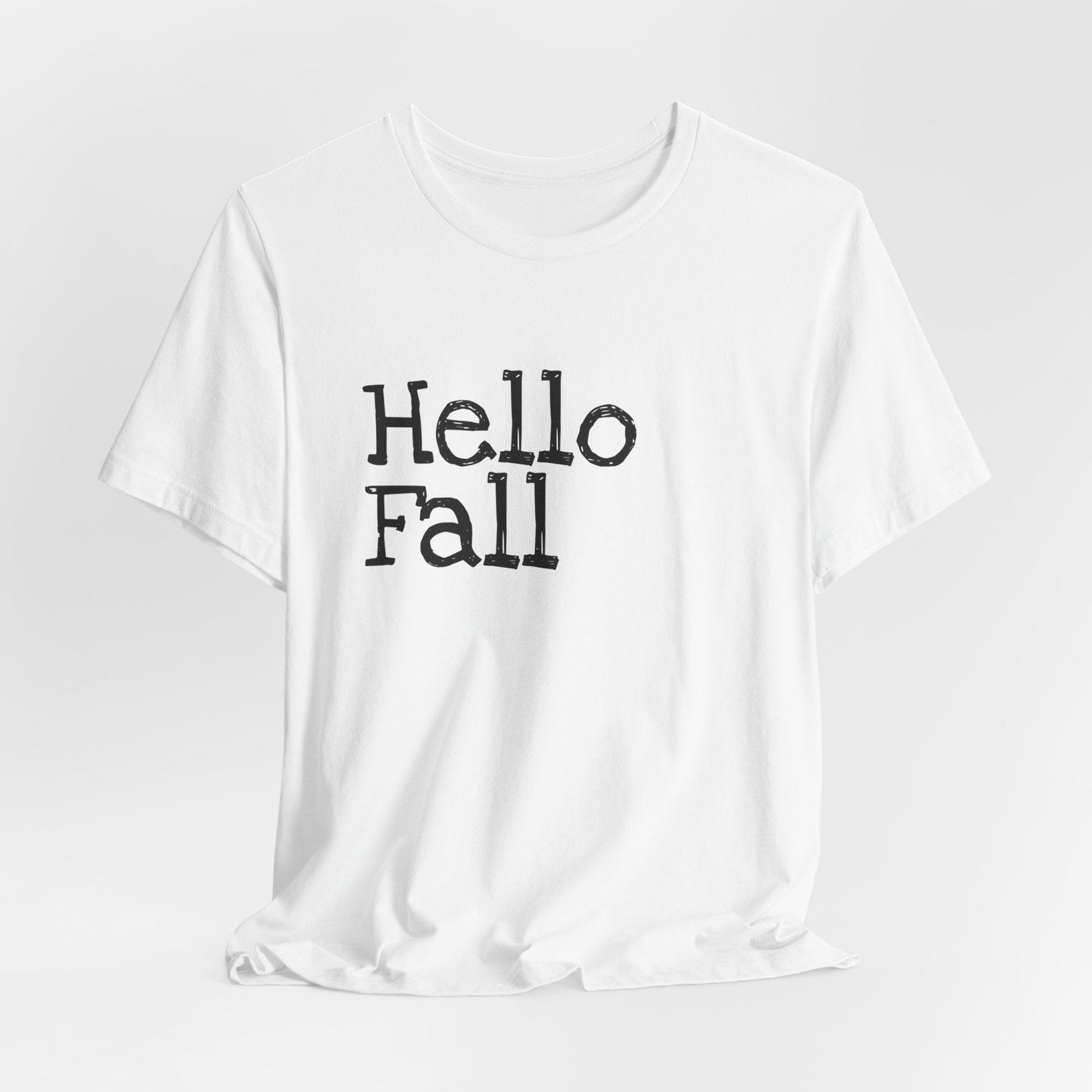 Hello Fall T-Shirt | Autumn Typography Tee, Seasonal Fall Shirt S