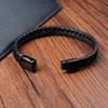 Men's Black Leather Bracelet Stainless Steel Double Layer Braided Wristband Fashion Handmade Cowhide Rope Jewelry Accessories