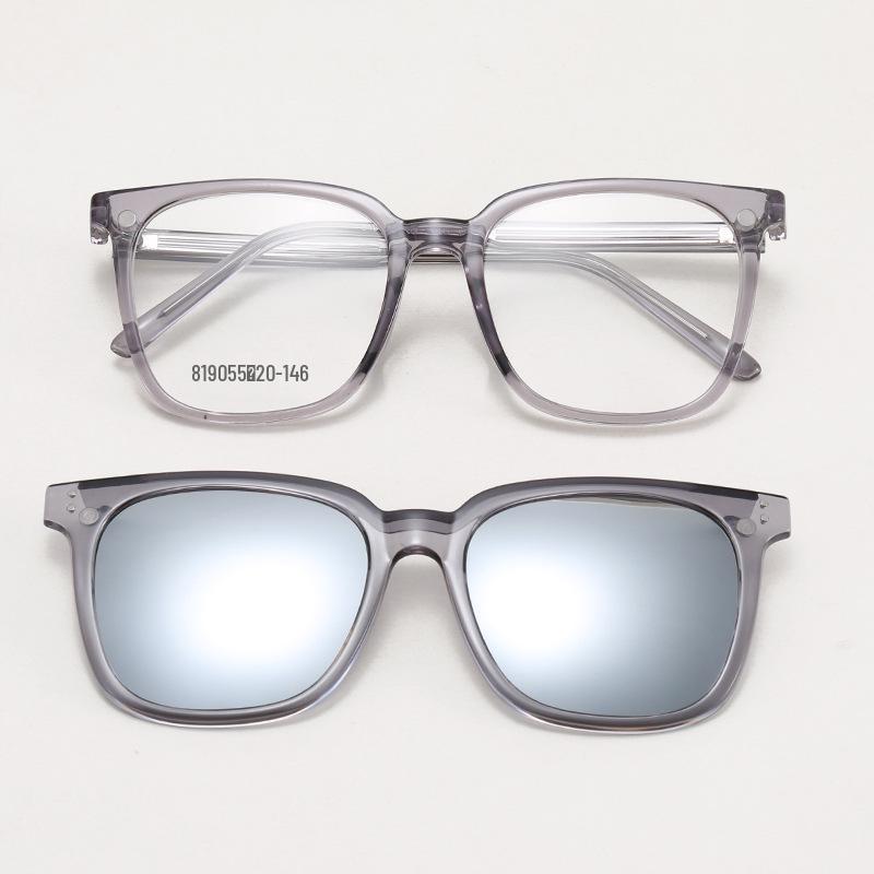 8190 Lunettes de soleil magnétiques polarisées à clipser, Monture de lunettes de prescription pour hommes et femmes - Lunettes de soleil de conduite carrées tendance.