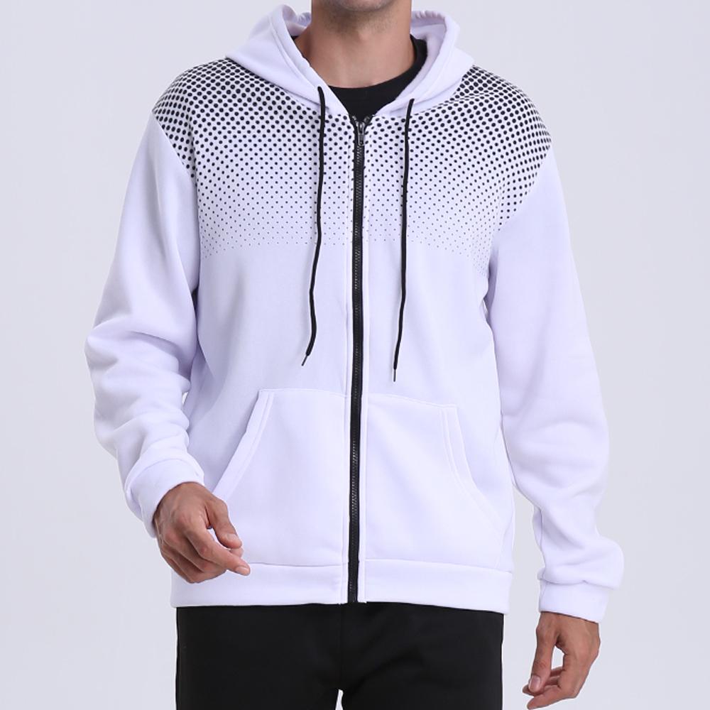 Pánská mikina s kapucí na zip, kapsa, potisk puntíků, sportovní, outdoorová, ležérní, slim fit, pánská, jarní, podzimní, mikina na zip