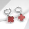 Womens Four Leaf Clover Earrings 18K Gold Plated Red Agate Luxury Fashion Jewelry