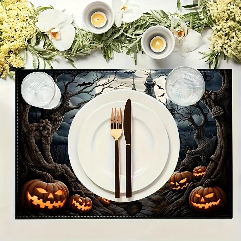 4/6pcs Halloween Placemats Spooky Old Castle Pumpkin Cafe Home Decorations Linen Holiday Atmosphere Gods