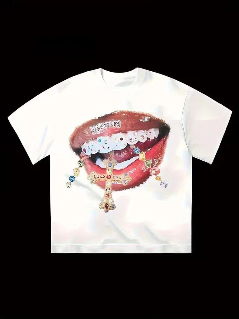 Unisex Be Real No Cap Grillz Lips Hip Hop Graphic T Shirt Retro Streetwear Print Casual Cotton Short Sleeve Oversized Tops