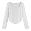 GMXIA Long Sleeve T-shirt Women Spring and Autumn Small White Retro Base Shirt Fitted with A Foreign Square Collar on The Clothes
