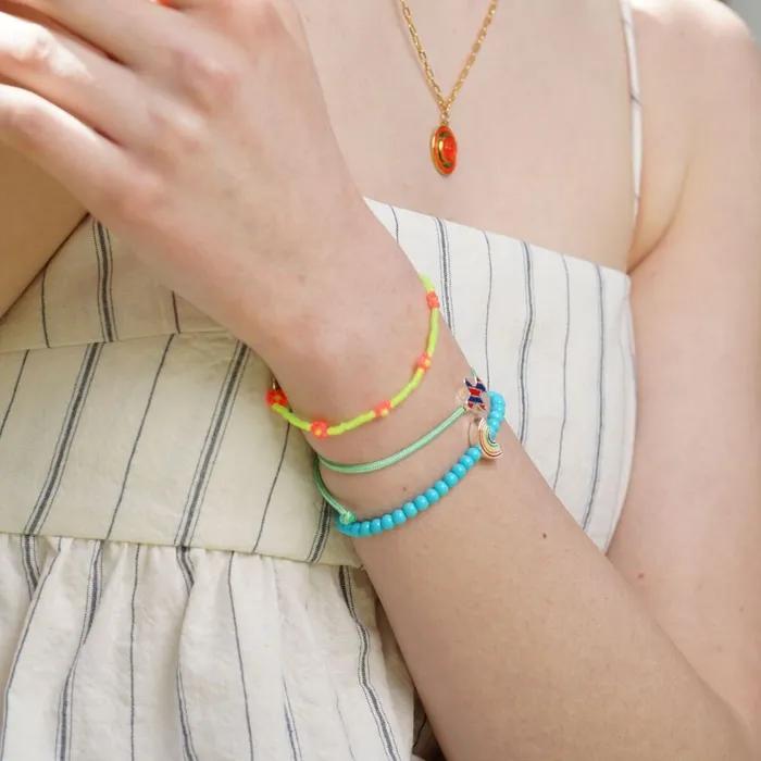Flower Crush Neon Color Beads Bracelet Smile Charm Neon Color Flower Bead Bracelet