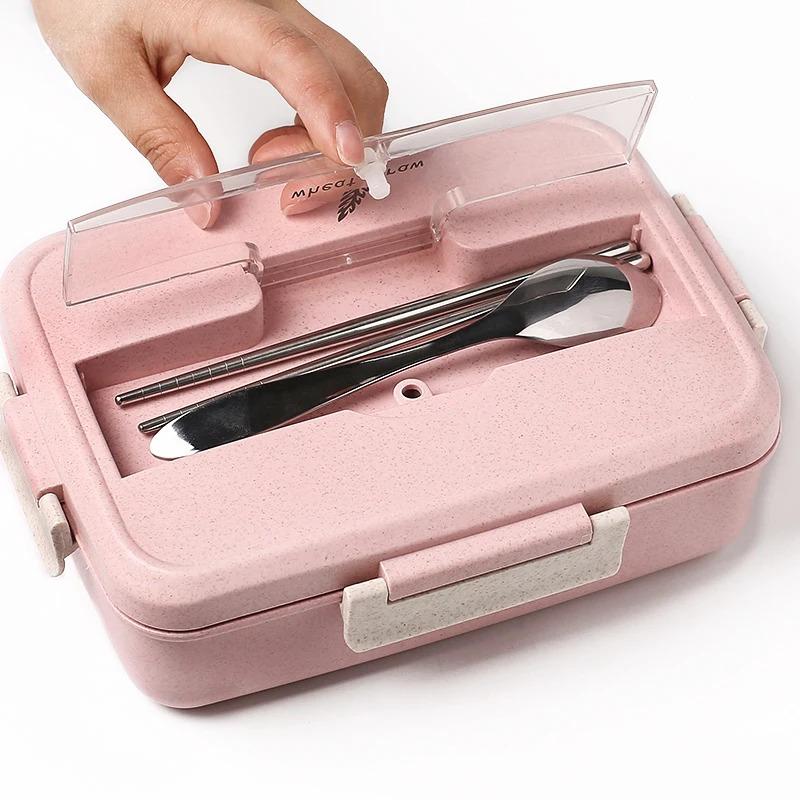 Microwave Lunch Box Wheat Straw Dinnerware Food Storage Container Bento Box Children Kids School Office