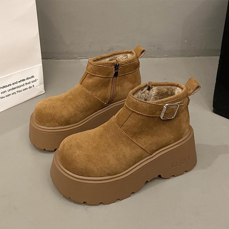 Sneeuwlaarzen voor Dames Platte Platform Suède Warme Schoenen Korte Pluche Enkellaarzen Winter Comfort Sport Dames Laarzen 39 brown