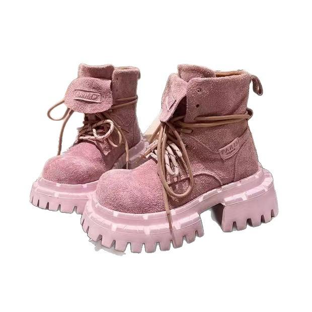 Martin Boots Big Head Matte Leather Candy Color Lapel Locomotive Boots Short Boots Handsome Tooling Babes Flats Women's Shoes