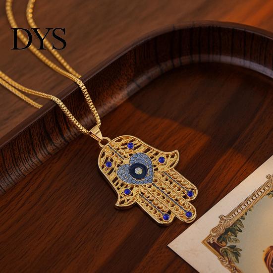 Devil Eye Jewelry Necklace Vintage Chain with Hamsa Hand Pendant Rhinestone Palm Gifts for Women Wife Girlfriend Scratch Resistant
