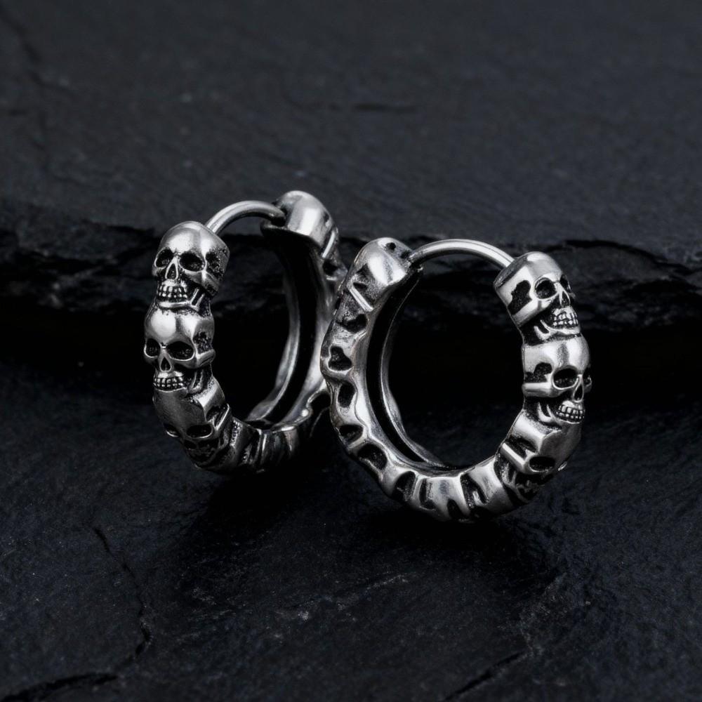 Unisex Copper Skull Hoop Earrings Creative Personalized Hip Hop Circle Earrings Skeleton Design Silver Gothic Ear Buckles Rock
