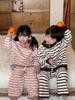 Kids' Coral Fleece Pajamas: Striped Zipper Parent-Child Set for Autumn and Winter