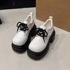 Fashion High Heel Platform Square Toe Single Shoes Women's Woven Lace-up Small Leather Shoes Versatile Breathable Platform Shoes