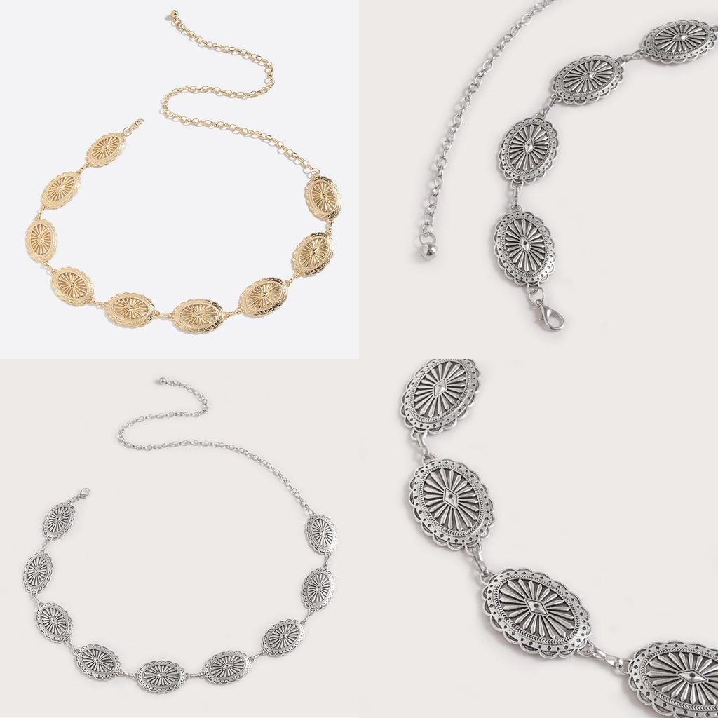 Western Style Hollow Metal Waist Chain With Carved Details For Womens Fashion Accessory