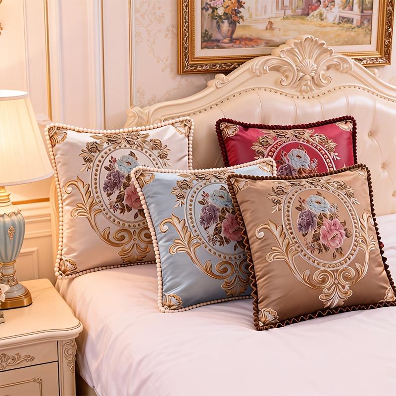 Square Jacquard Throw Pillow Cases with Vintage Embroidery for Home,Living Room, Bedroom and Car Decoration, Elegant Single Sided