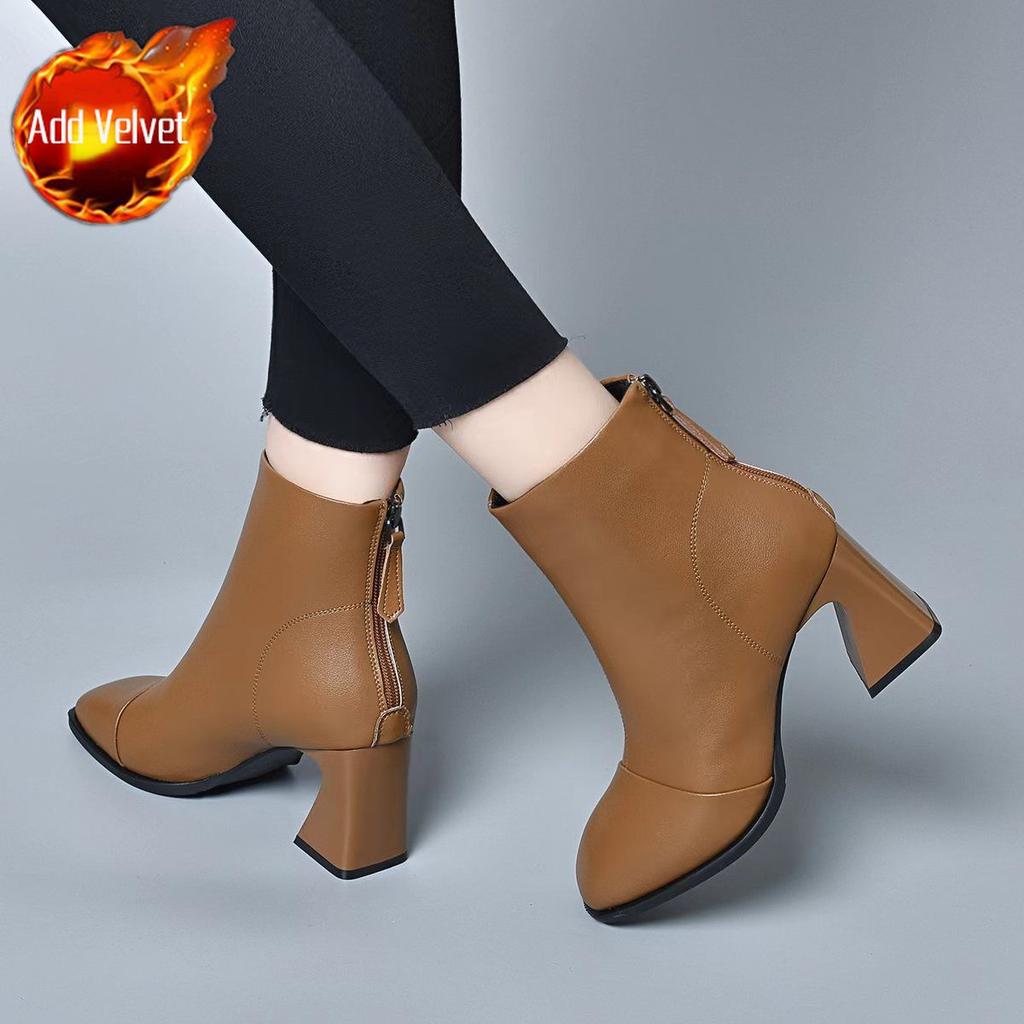 Fashion Ankle Boots for Women Zip Plain Moccasin Chunky Heel Woman Short Shoes Goth Hot On Offer Fashion 2025 Pu Large Size Warm Booties
