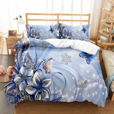 Butterfly and Flower Duvet Cover Girls Botanical Floral Bedding Set Microfiber Garden Flower Print Quilt Cover Twin King Size