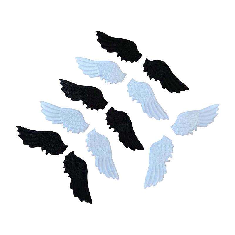 Na Yang Black & White Wings Embroidery Patch - Cute Self-Adhesive Decorative Applique for Shoes & Clothing