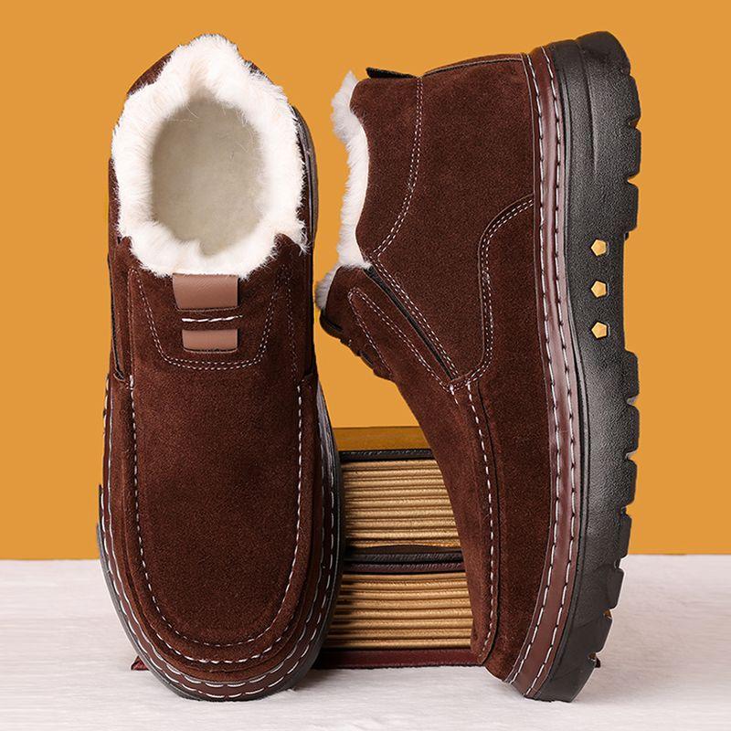 Men's Winter Fleece Thickened Cotton Boots High Top Genuine Leather Slip Resistant Soft Sole Snow Boots Korean Fashion Design