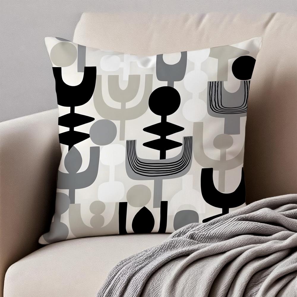 Vintage Retro Geometric Shading Background Cushion Cover Pillowcase Antidustmite Invisible Zipper Short Plush Sofa Cushion