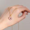 2026 Sweet Pink Cherry Blossom Pendant Necklace - Gold Plated Titanium Steel Floral Collarbone Chain for Women Delicate Jewelry