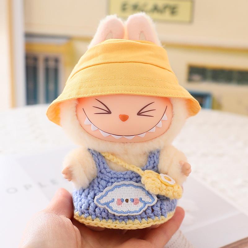 (No Doll) LABUBU Sitz Party Doll Costume Labubu Macaron 2nd Generation Sitting Vinyl Doll Woolen Set Hat Shoes