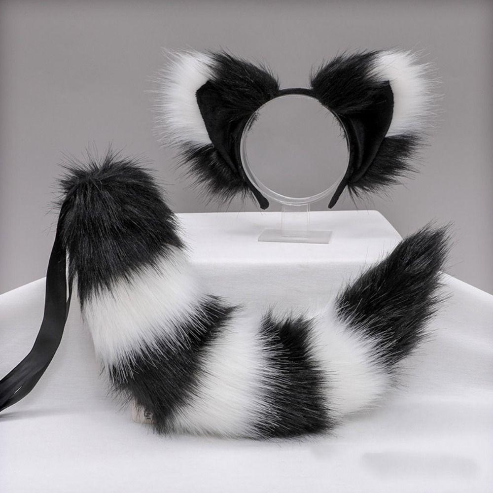 Cat Tail Plush Cat Tail and Ears Set Cat Ear Halloween Animal Cosplay Props  Adult