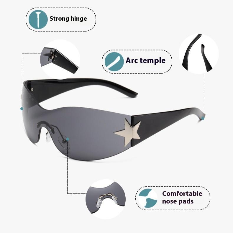 Fable Women's Trendy Star Decor Frameless Sunglasses Uv Resistant One-Piece Sunshade Lightweight Stylish Eyewear