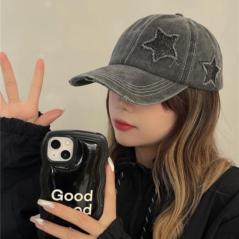 Daszek Słońce Ulica Miejski Styl Kolor Gładki Jednolity Outdoor Czapka Daszkowa Snapback Regulowana Bawełna Y2K Dziewczyna KFashion Koreański Kapelusz Baseballowy Otwory Gwiazda Kobiety