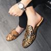 Summer Men Leather Casual Shoes Leopard Print Men's Mules Slippers Breathable Males Sandals Slip-on Half Loafers Zapatos Hombre