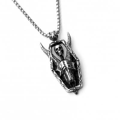 Stainless Steel Sheephead Skull Pendant, Punk Retro Necklace With Accessories