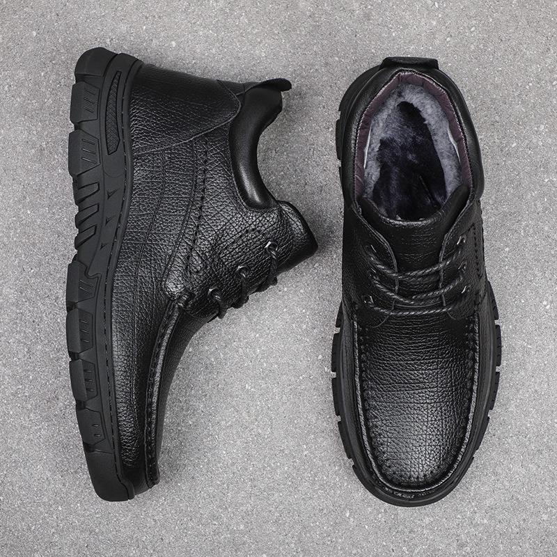 The first layer of cowhide winter new fur integrated warm men's cotton shoes wool high-top outdoor leather casual men's shoes