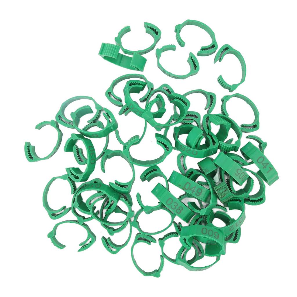 50pcs Bird Leg Rings Numbered Chicken Identification Bands for Bantam Finch Lovebird Quail Small Poultry Green