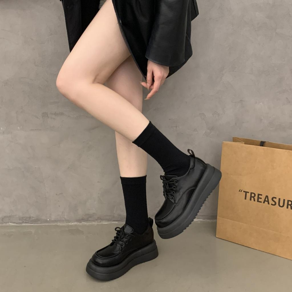 Retro British style small leather shoes women's summer 2025 spring new round head versatile black platform loafer single shoes