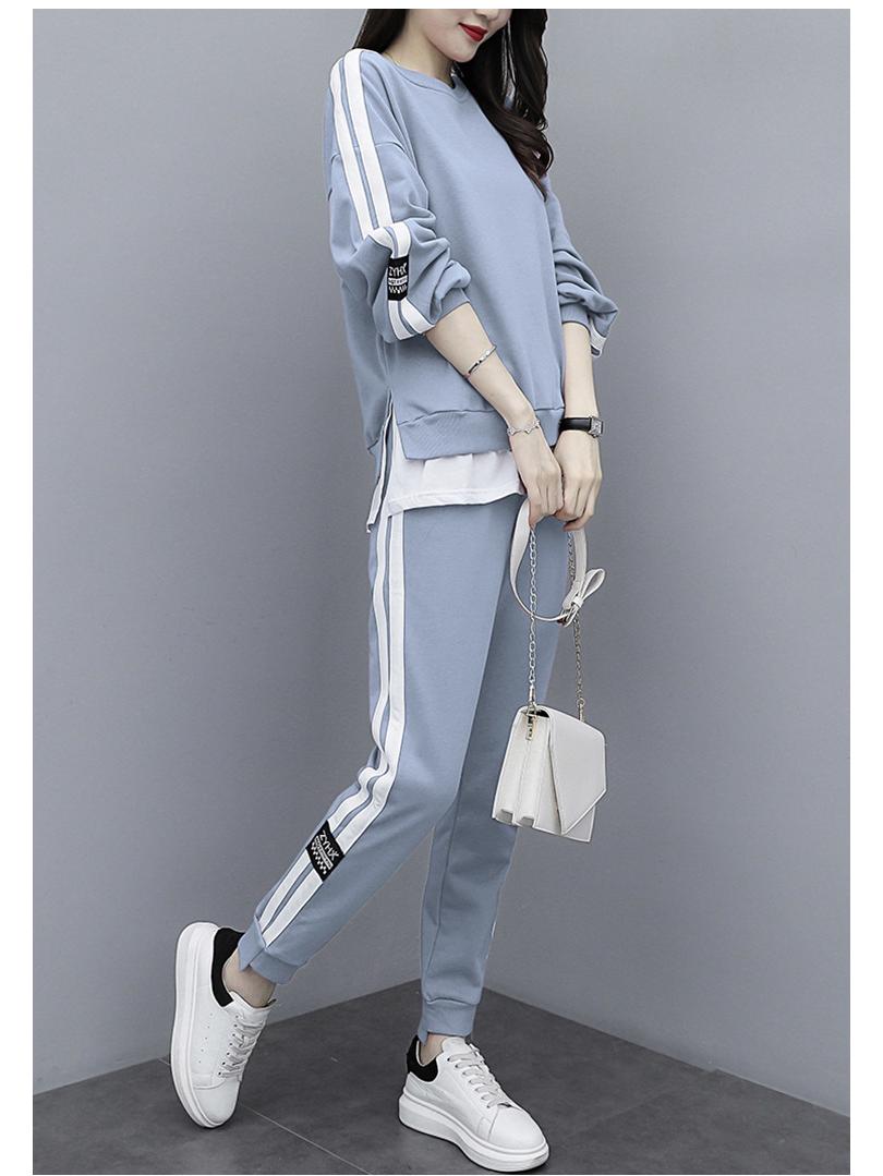 

2024 Plus Size Women s Slimming Sweatshirt & Casual Two-Piece Early Autumn Set XXXL світло-синій колір