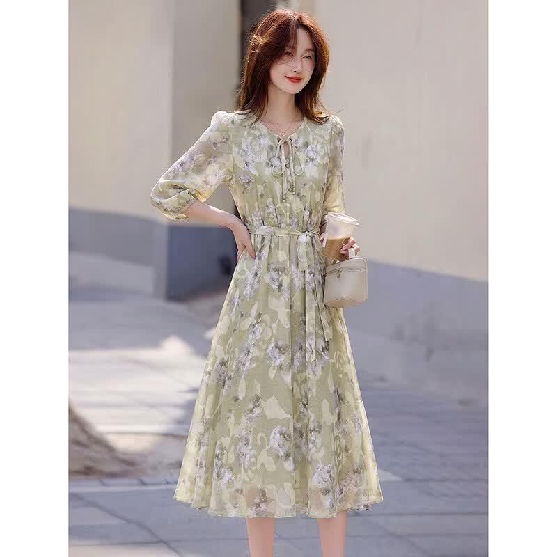 Awakening Paradise French Floral Belted Midi Dress