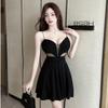 Women's Sexy Backless Spaghetti Strap Mesh Dress - Low-Cut, Summer Temperament, See-Through with Large Hem Skirt