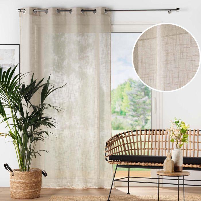 Voilage grande hauteur à œillets 140 x 280 cm – effet lin tissé – haltona noisette