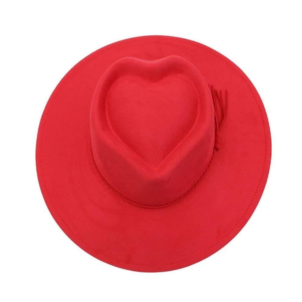 Classical Heart Design Vegan Suede Hat Wide Brim Blank Style Wide Brim Hat Panama Hat красный