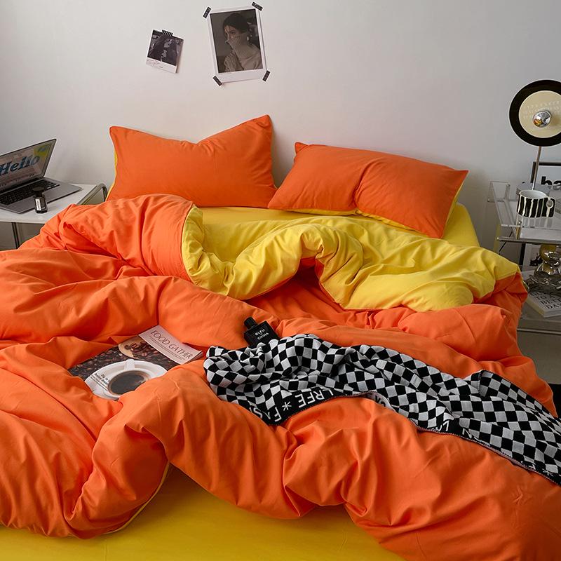 Japanese Solid Color Bed Set - Skin-Friendly, Breathable Sheets and Quilt Cover for Dormitories