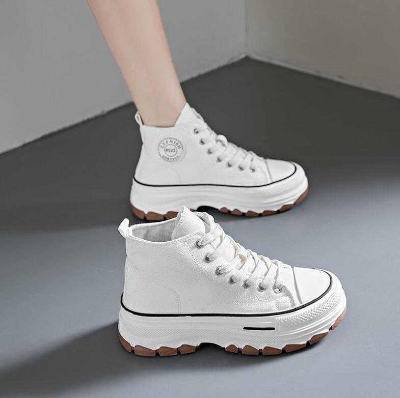 Women High Top Sneakers Lace-Up Casual Plarform Height Canvas Non-Slip Wear Resistant Spring Female Vulcanize Shoes