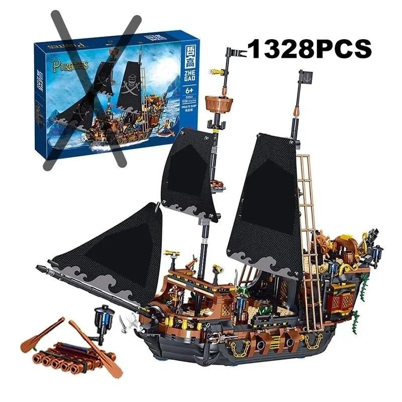 1424PCS Black Pirate Ship Building Blocks Skeleton Pearl Boat Model Assembly Bricks Toys Desktop Decoration Kids Birthday Gifts