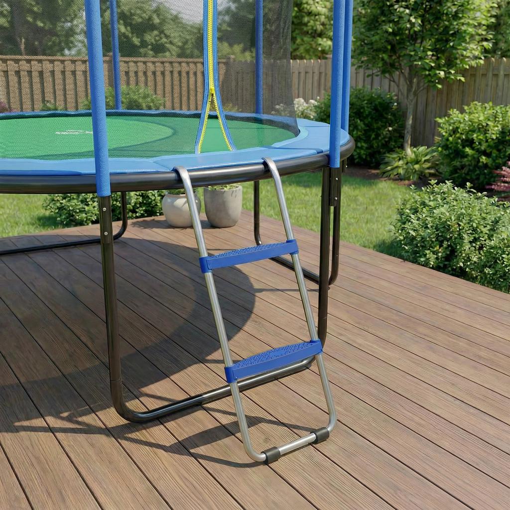 Trampoline Ladder, 2 Steps, Universal Hook, 150 kg Load, 97 x 32 x 7 cm, Blue