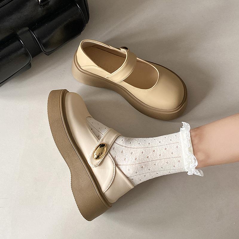 

Thick-soled 2025 spring wind round head single shoes Mary Jane retro small leather shoes women s new thick heel 34