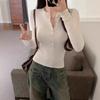 Women Slim Fitted Long Sleeve Button Front Solid Casual Inner T Shirt