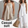 Women's Sleeveless Two Piece Set Round Neck Top and Long Skirt Casual Solid Color Outfit