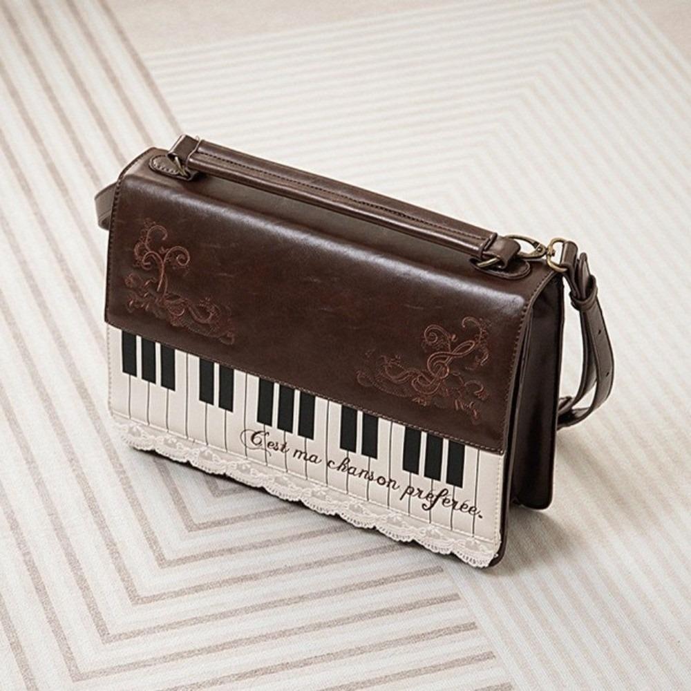 Vintage Square Crossbody Bag Brown Transparent Ita Backpack Cute Piano Shoulder Bag Harajuku Style Large Backpack