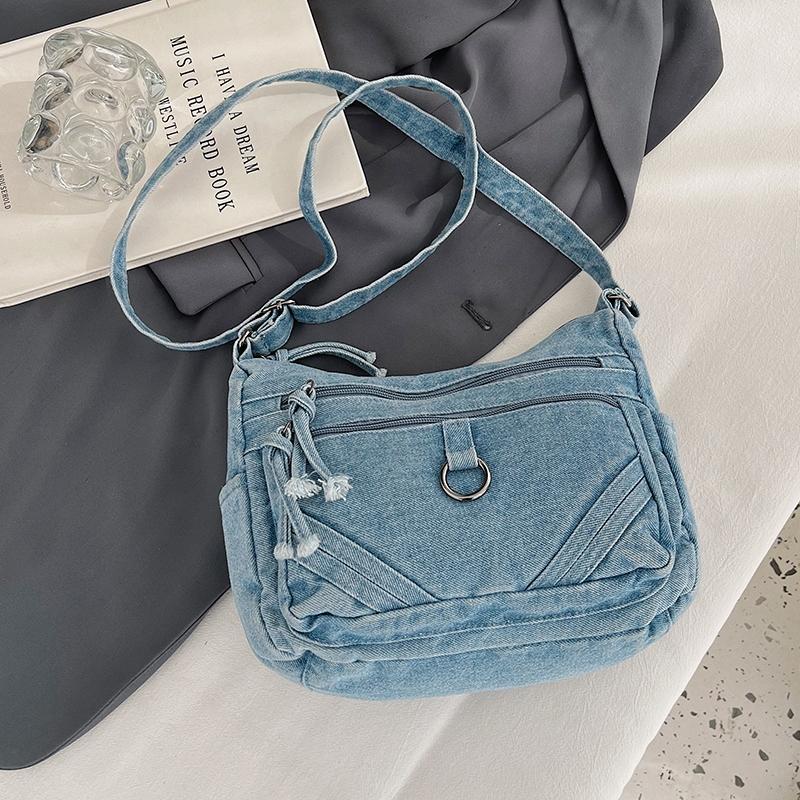 Vintage Denim Crossbody Bag Women's Multi-Pocket Single Shoulder Small Square Bag